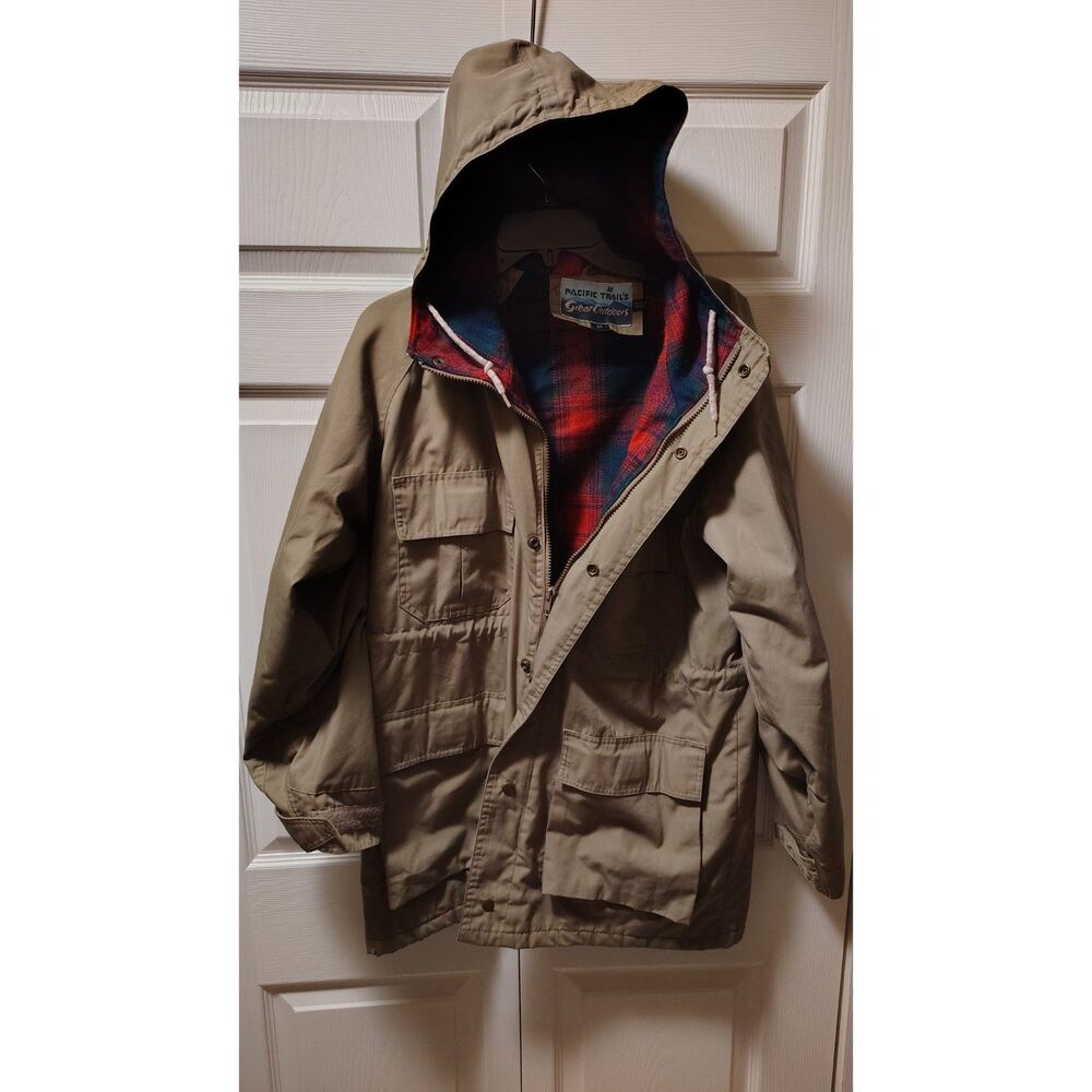 Vintage Pacific Trail Great Outdoors Mountain Parka Tan Plaid Flannel Lined Med